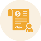 Financial contract illustration with figure icon.