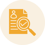 Document with magnifying glass and checkmark