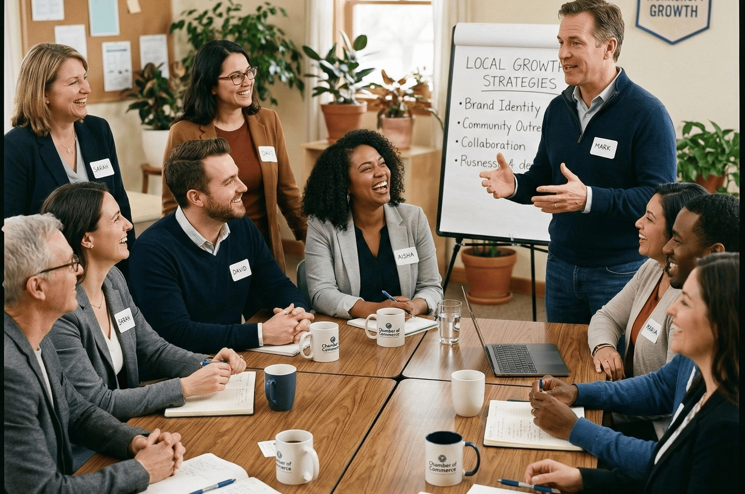 Team meeting discussing local growth strategies.