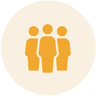 Three orange figures in a circle